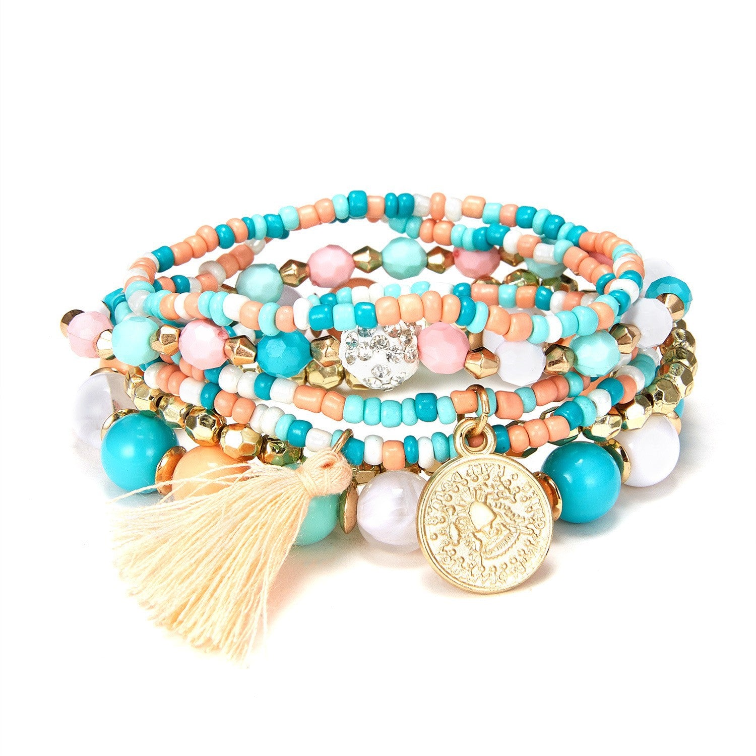 Pulsera multicapa con cuentas al por mayor 6pcs Beauty Coin con cuentas con cuentas